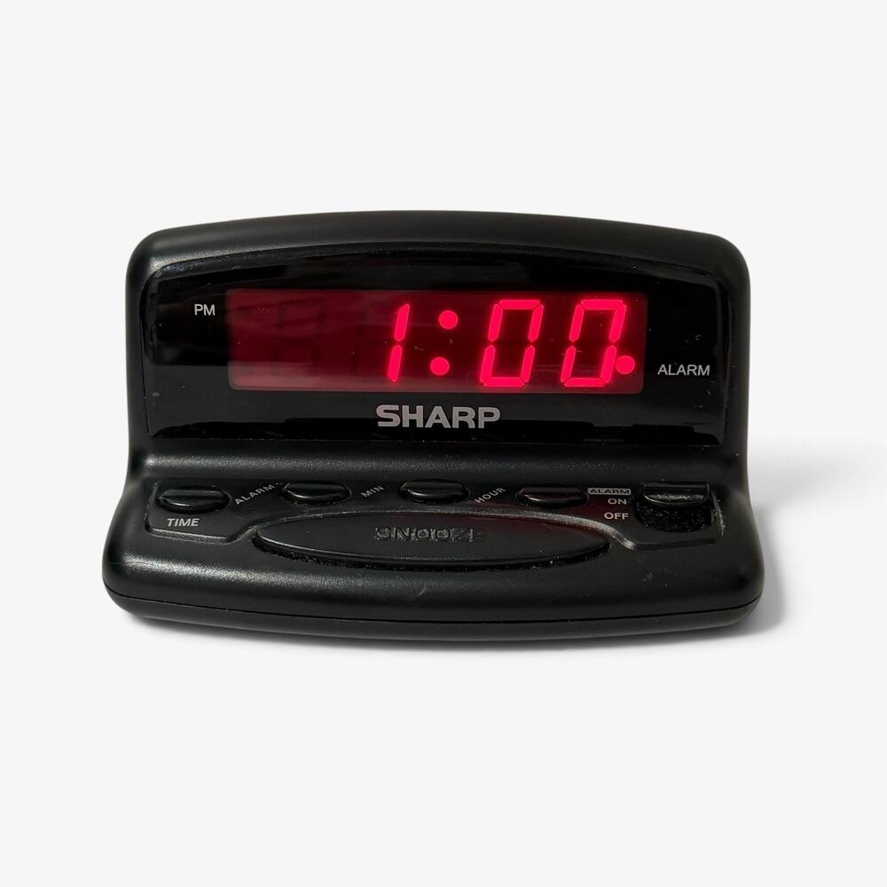 Sharp SPC026 Digital Alarm Clock Black Red LED Display Electric Battery Backup